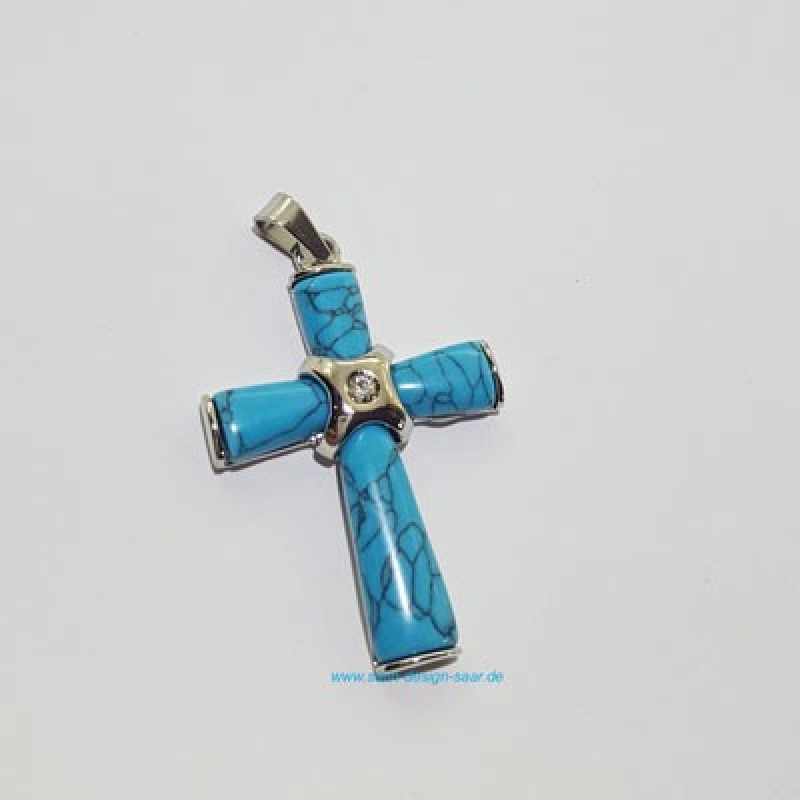 Türkis Kreuz mit Schlaufe Silber Cirkonia