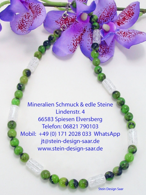 Chrysopras mit Bergkristall, Unikat Designer Kette