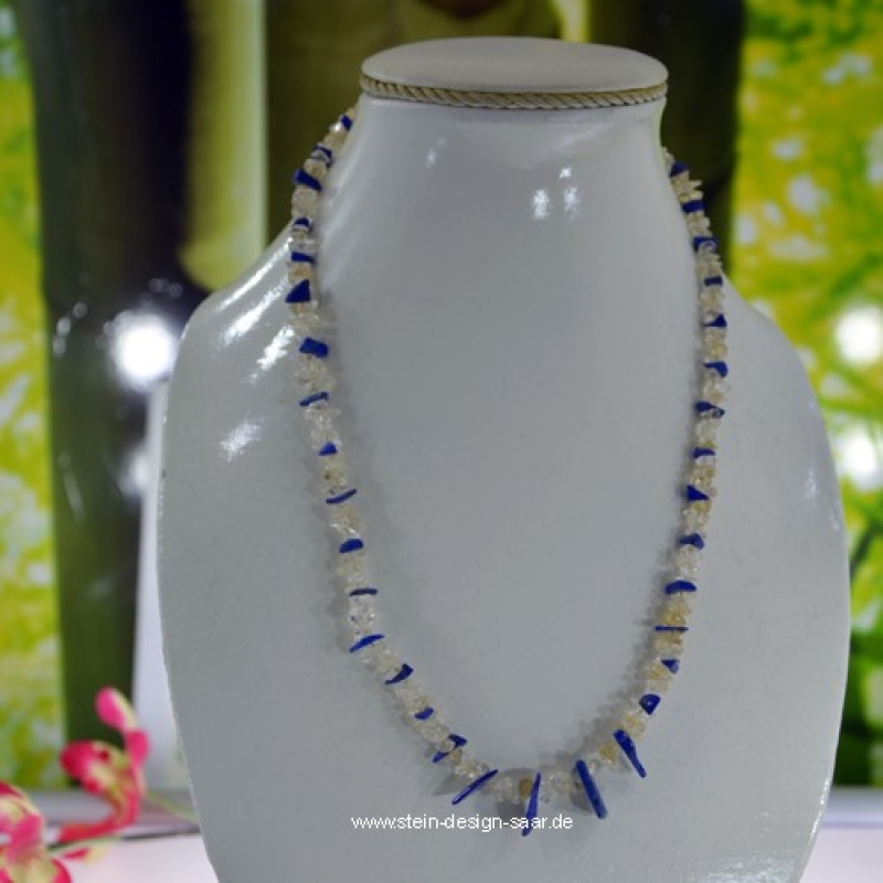 Edelsteinkette Citrin Lapislazuli mit Silber