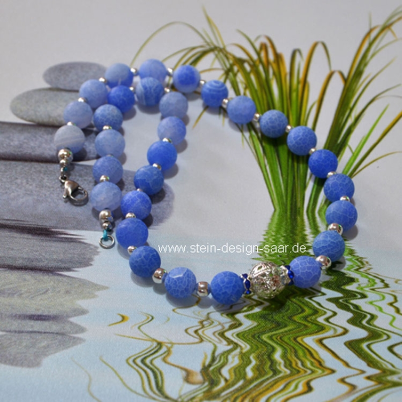 Drachen Achat, blau, Kugel Collier