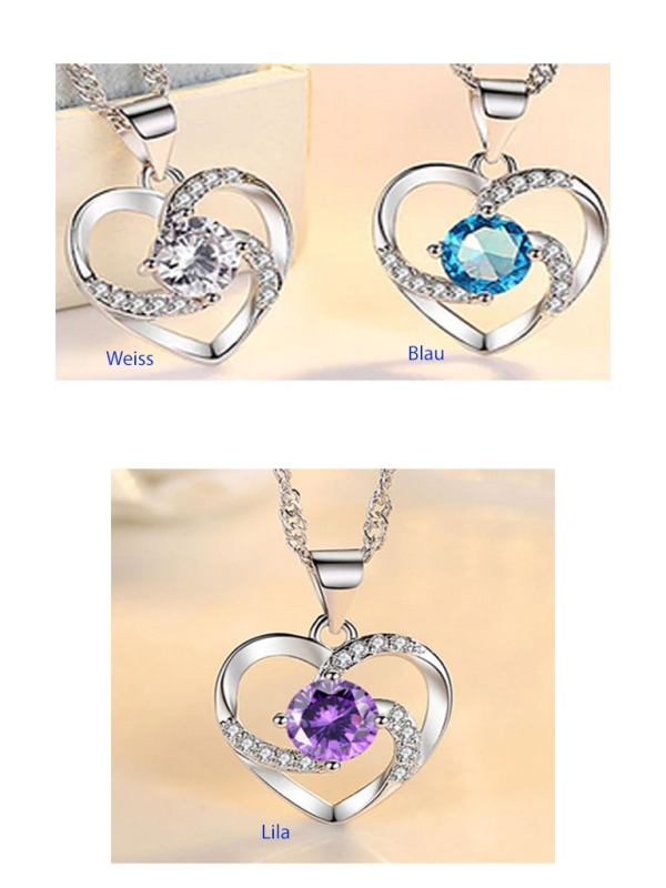 Halskette Herz-Silber CZ-Diamant Blau