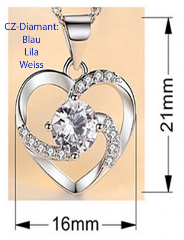 Halskette Herz-Silber CZ-Diamant Blau