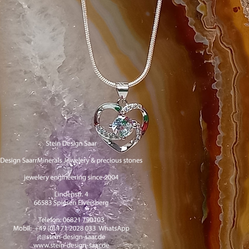 Halskette Herz-Silber CZ-Diamant AAA Weiss
