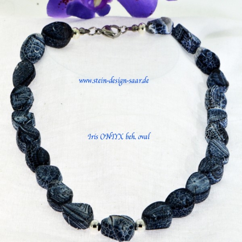 Iris Onyx Edelsteinkette blau oval