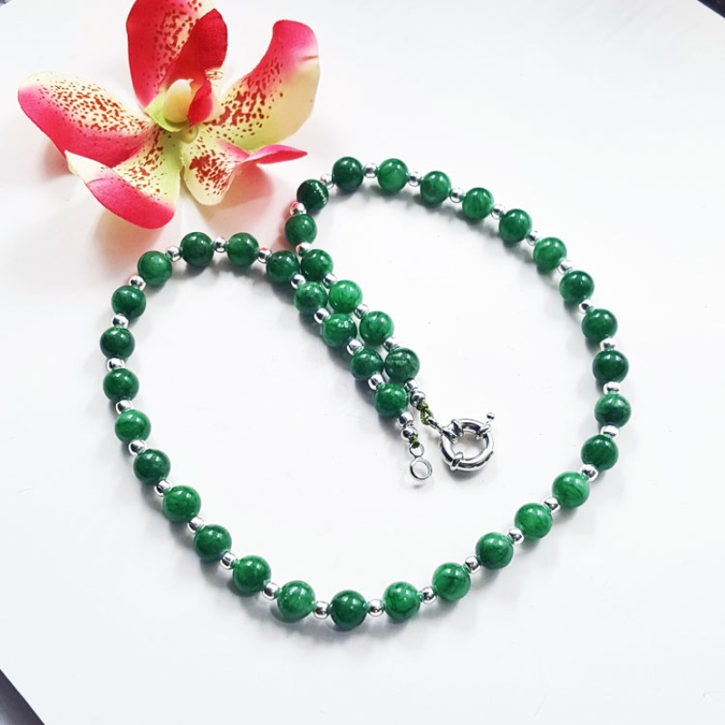 Jade, grün, Kugel, Collier versilbert