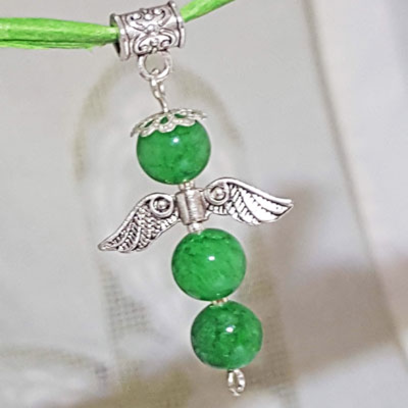 Engel Jade gruen, Fluegel antik versilbert
