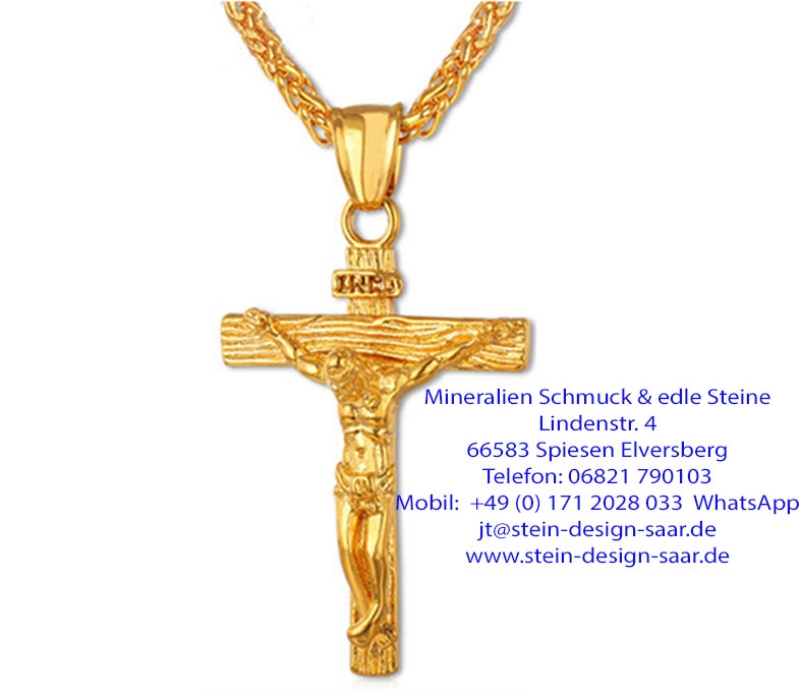 18 Karat Vergoldete Halskette Frauen Männer INRI Jesus Kreuz Anhänger Schmuck
