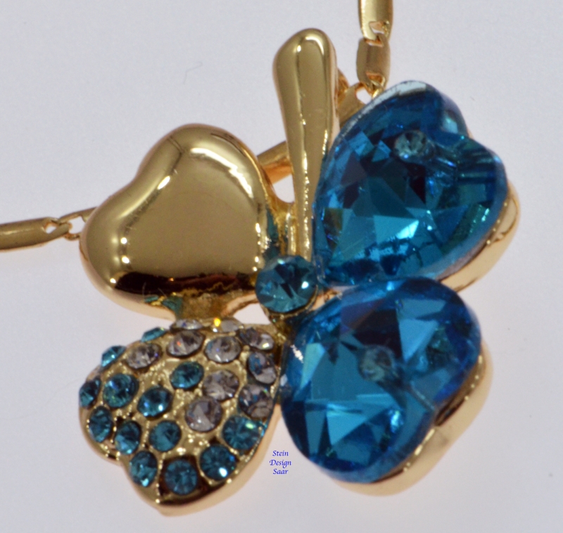 Kleeblatt Saphire Blau Herzform 18 karat vergoldet