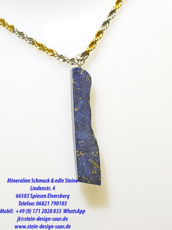 Schmaler Lapislazuli Anhänger mit Silberschlaufe