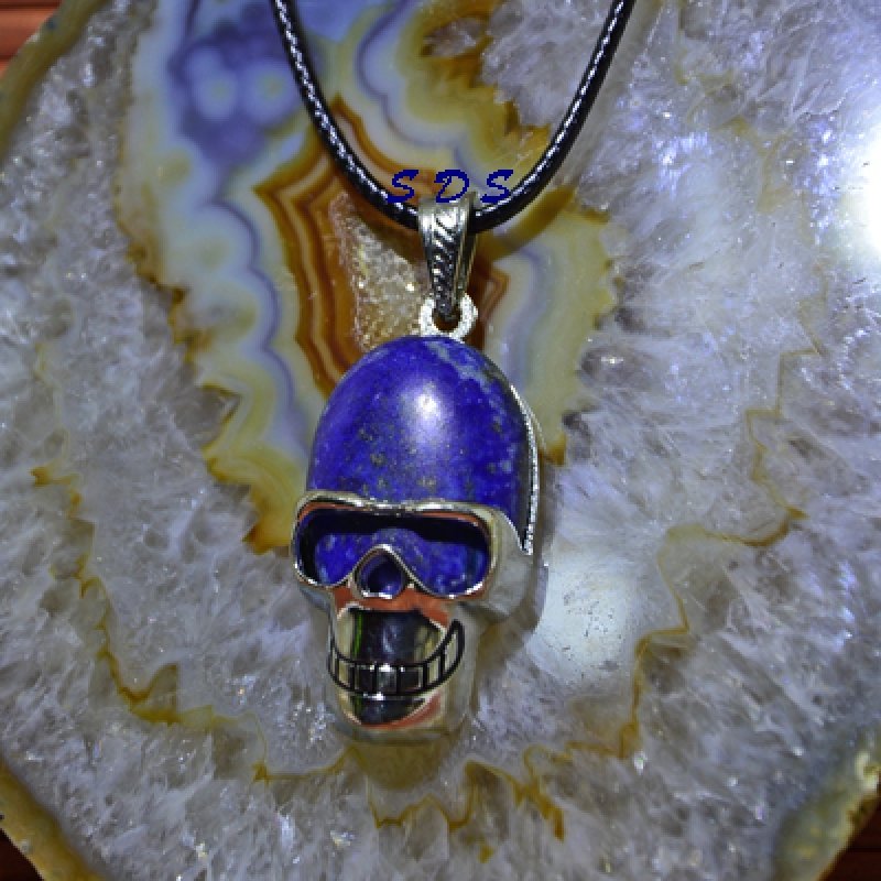 Lapislazuli in Metall Schädel, Totenkopf