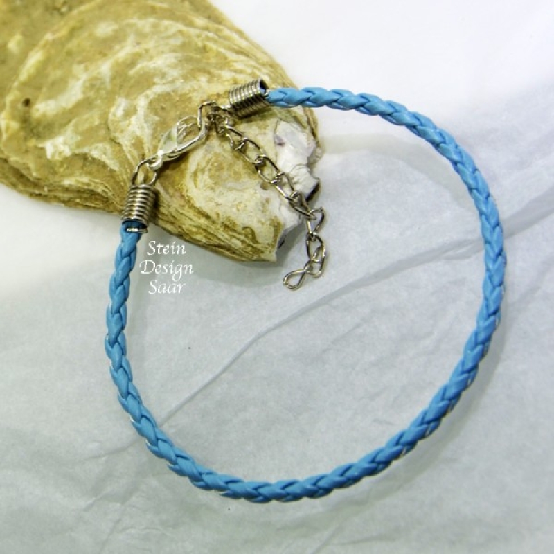 Armband, Leder, Türkisblau geflochten