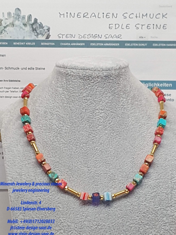 Unikat Würfel Halskette Regenbogenfarben