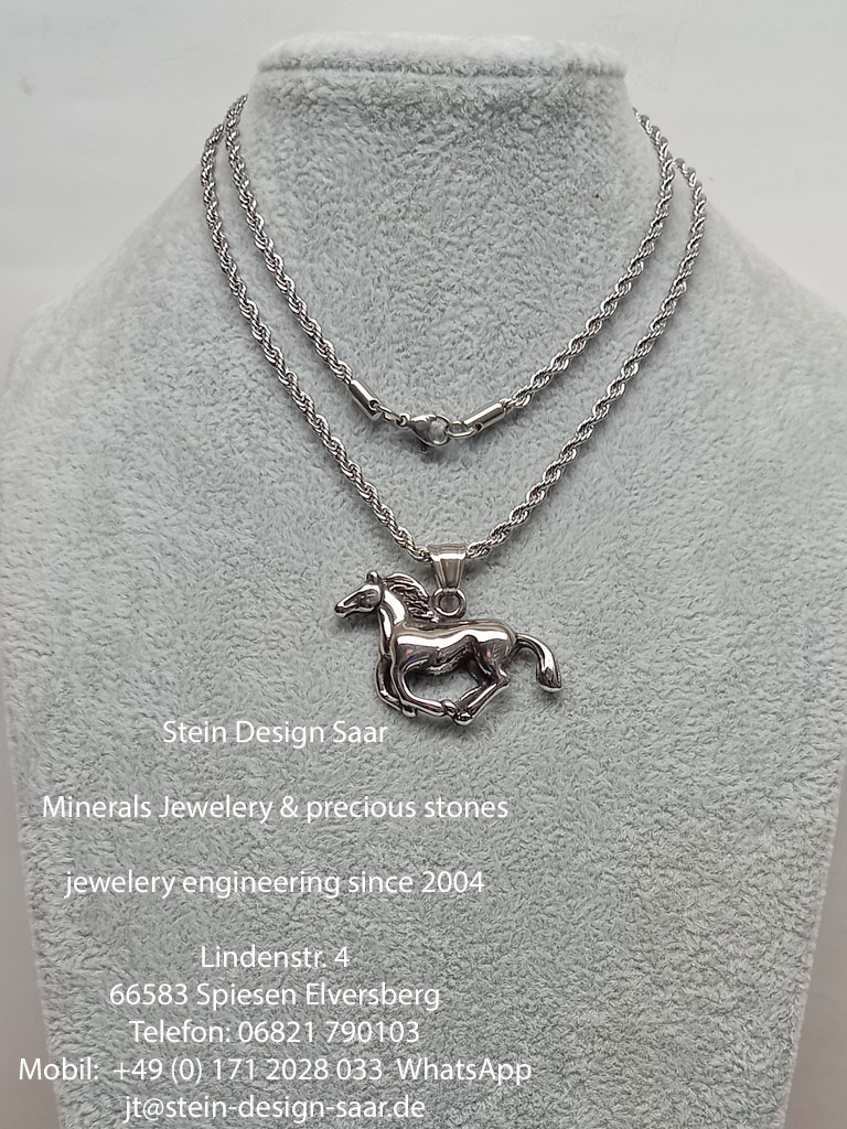 Pferd Halskette in Silber Edelstahl Kühler Anhänger Leder Schnur Kette Schmuck 