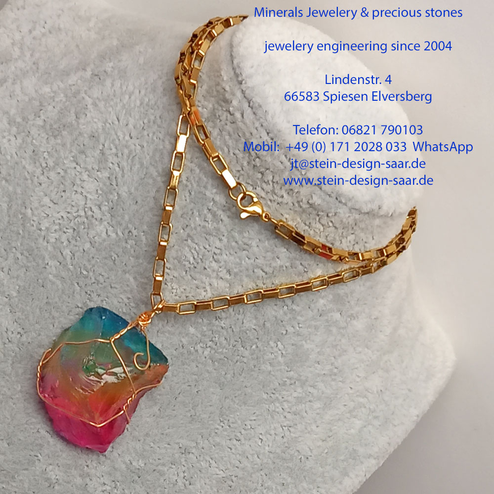 Regenbogen Stein Anhänger Halskette Kristall Chakra Gold Heilung Quarz Aura K9U0 