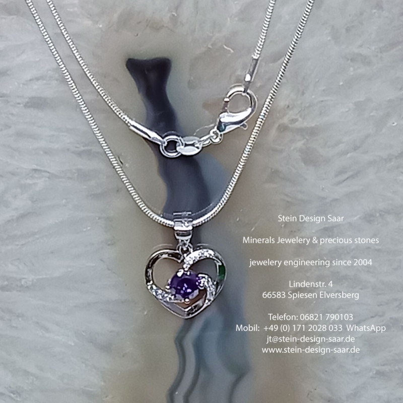 Halskette Herz-Silber CZ-Diamant Lila