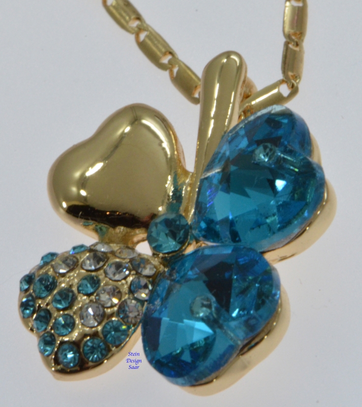 Kleeblatt Saphire Blau Herzform 18 karat vergoldet