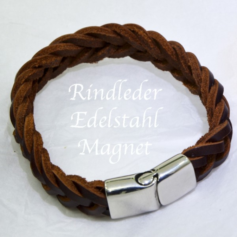 Lederarmband geflochten Edelstahl Magnetverschluss