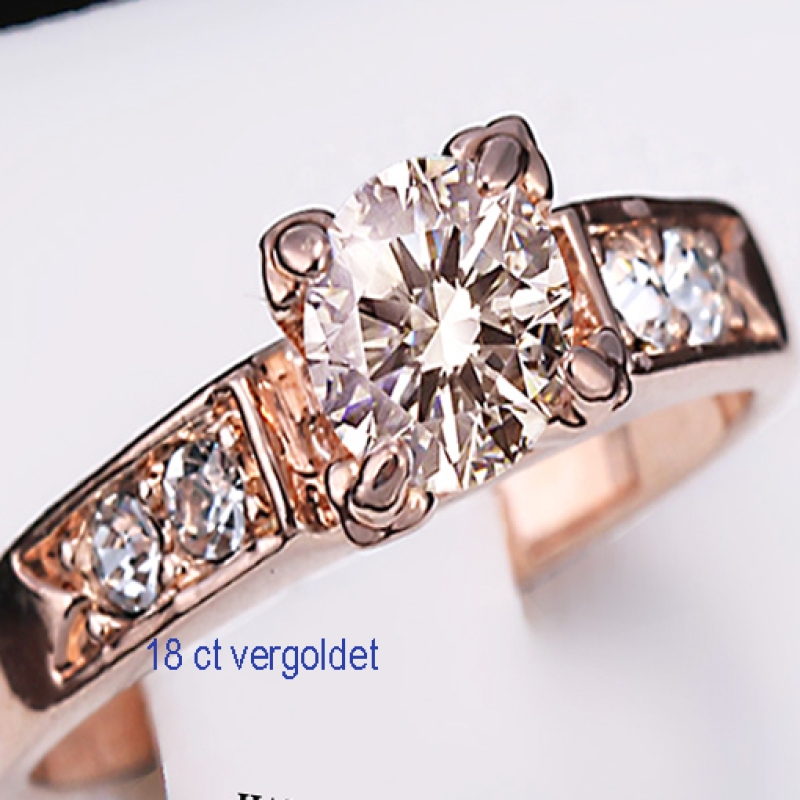 Ring, 18 ct vergoldet mit Zirkonia im Diamantschliff