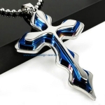 Kreuz aus Edelstahl Bicolor Blau - Silber